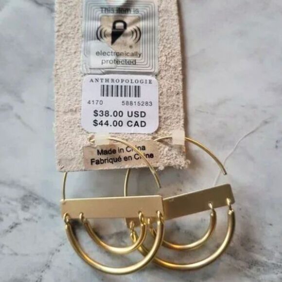 NWT Anthropologie Bailey Hoop Earrings | Gold - Picture 3 of 3